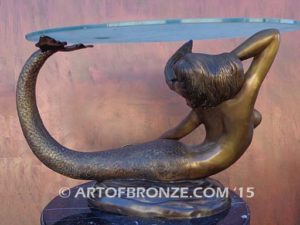 Sea Jewel Bronze mermaid fine art sculpture with seashell necklace for pond, pool or aquatic display