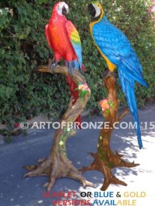 Blue and Gold Macaw statue of life-size wild Macaw on a branch
