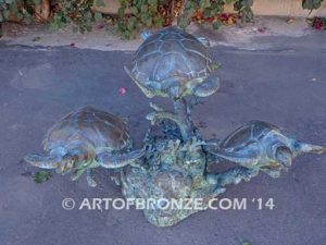 Ancient Mariner bronze coral reef and sea turtle sculpture for home, pool or fountain