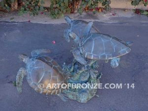 Ancient Mariner bronze coral reef and sea turtle sculpture for home, pool or fountain