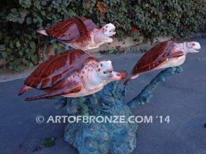 Ancient Mariner bronze coral reef and sea turtle sculpture for home, pool or fountain