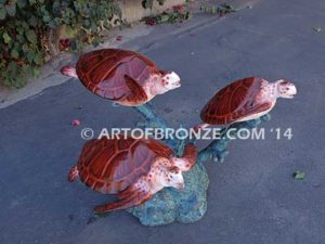 Ancient Mariner bronze coral reef and sea turtle sculpture for home, pool or fountain