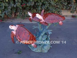 Ancient Mariner bronze coral reef and sea turtle sculpture for home, pool or fountain