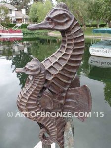 Seahorses bronze seahorse artwork for outdoor water area or indoor display