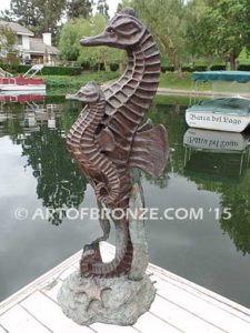 Seahorses bronze seahorse artwork for outdoor water area or indoor display