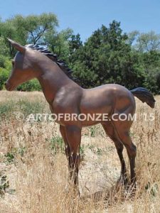 Chanel bronze sculpture of standing foal horse for ranch or equestrian center