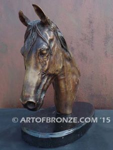 Lucky sculpture bust of thoroughbred horse for home or office