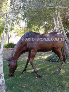 King Forever thoroughbred bronze sculpture of grazing horse for ranch or equestrian center