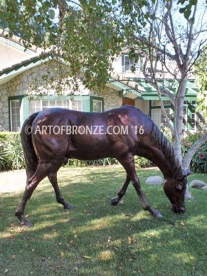 King Forever thoroughbred bronze sculpture of grazing horse for ranch or equestrian center