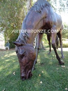 King Forever thoroughbred bronze sculpture of grazing horse for ranch or equestrian center