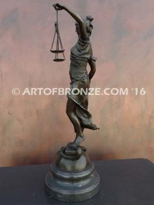 Blind Justice monumental bronze sculpture of Lady Justice holding scales for law firm or lawyers office