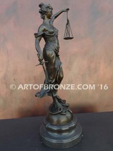 Blind Justice monumental bronze sculpture of Lady Justice holding scales for law firm or lawyers office