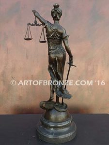 Blind Justice monumental bronze sculpture of Lady Justice holding scales for law firm or lawyers office