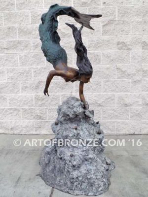 Under the Sea bronze diving mermaid fine art sculpture for pond, pool or aquatic display