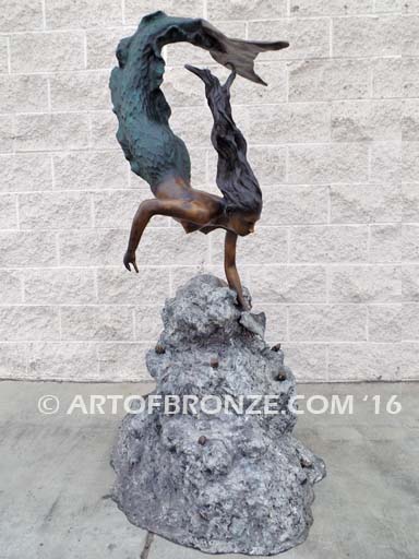 Under the Sea bronze diving mermaid fine art sculpture for pond, pool or aquatic display