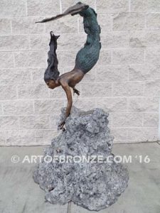 Under the Sea bronze diving mermaid fine art sculpture for pond, pool or aquatic display