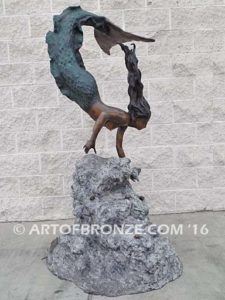 Under the Sea bronze diving mermaid fine art sculpture for pond, pool or aquatic display