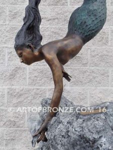 Under the Sea bronze diving mermaid fine art sculpture for pond, pool or aquatic display