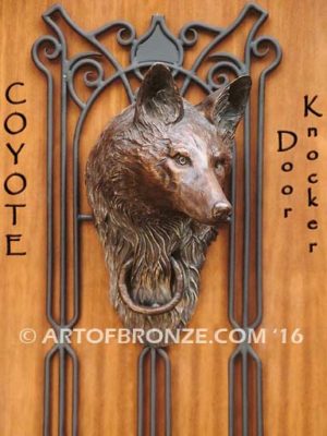 Coyoted door knocker bronze life-size custom sound and decorative front entrance dislplay