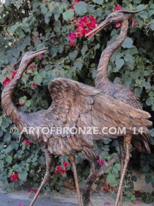 Flirt lost wax casting of standing crane fountain for pool, pond or home