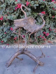 Flirt lost wax casting of standing crane fountain for pool, pond or home