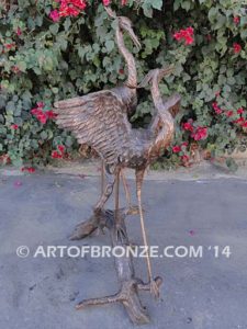 Flirt lost wax casting of standing crane fountain for pool, pond or home