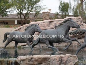 Running Spirit bronze sculpture of running thoroughbreds for Griffin Ranch in La Quinta, CA