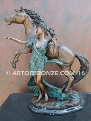 Sensual Hearts European classical design statue of nude woman and rearing horse