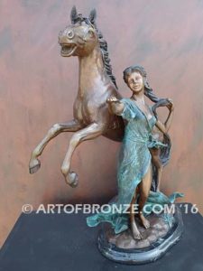 Sensual Hearts European classical design statue of nude woman and rearing horse