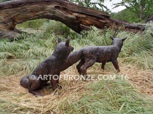 Double Trouble bronze mascot fox sculptures for schools, universities or zoo