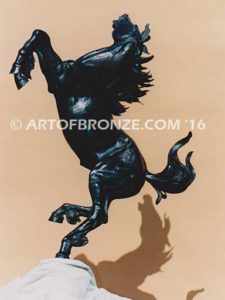 Rampant Stallion outdoor monumental sculpture of reared horse inspired after Ferrari symbol