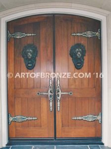 Lion head doorknocker custom head and pool ring for decorative front entrance display