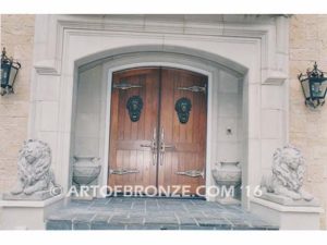 Lion head doorknocker custom head and pool ring for decorative front entrance display