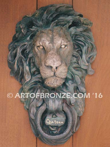 Lion head doorknocker custom head and pool ring for decorative front entrance display
