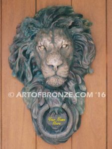 Lion head doorknocker custom head and pool ring for decorative front entrance display