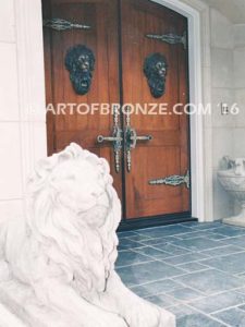 Lion head doorknocker custom head and pool ring for decorative front entrance display