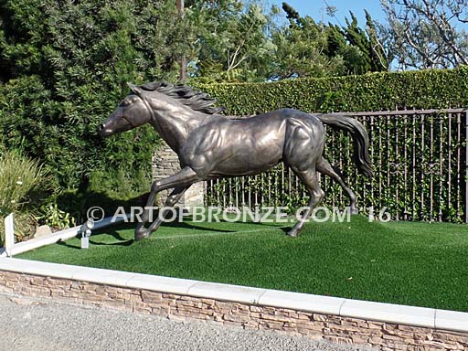 Finish Line bronze sculpture of running Arabian horse for ranch or equestrian center