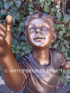 Team Work bronze sculpture of two boys climbing ladder working on house