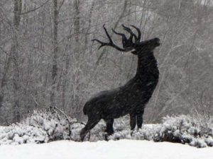 Unyielding Terrain Heroic bronze bull elk standing on rocky base design with head raised in bugling position