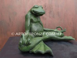 Frog Meditating sculpture of green frog cast into bronze for outdoor and garden display