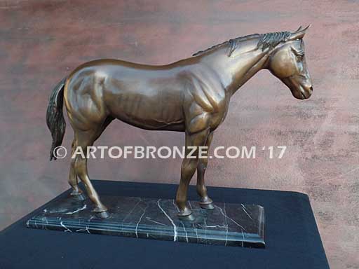 Before the Gate sculpture of standing race horse attached to base for indoor home or office