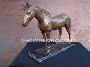 Before the Gate sculpture of standing race horse attached to base for indoor home or office