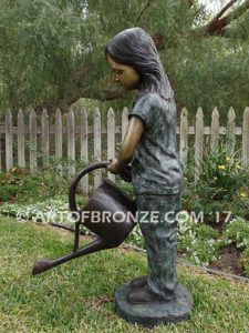 Nurturing Heart bronze sculpture of standing girl with watering pot