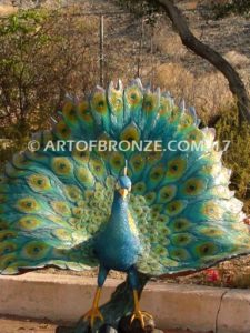 Peacock lost wax casting of walking peacock for outdoor garden