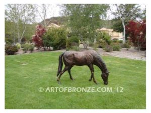 King Forever thoroughbred bronze sculpture of grazing horse for ranch or equestrian center