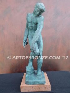 Adam Auguste Roding bronze statue of standing male nude pointing finger down