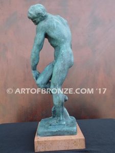 Adam Auguste Roding bronze statue of standing male nude pointing finger down