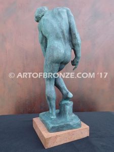 Adam Auguste Roding bronze statue of standing male nude pointing finger down