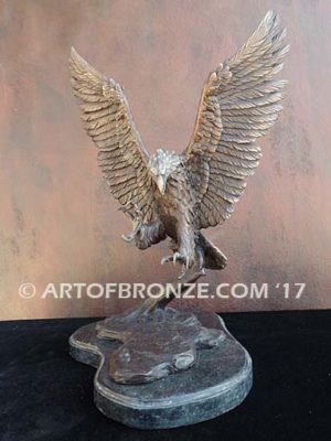 Bronze sculpture of flying bald eagle for indoor or outdoor display