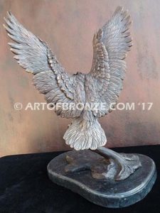 Bronze sculpture of nostalgic like Harley Davidson flying bald eagle for indoor or outdoor display